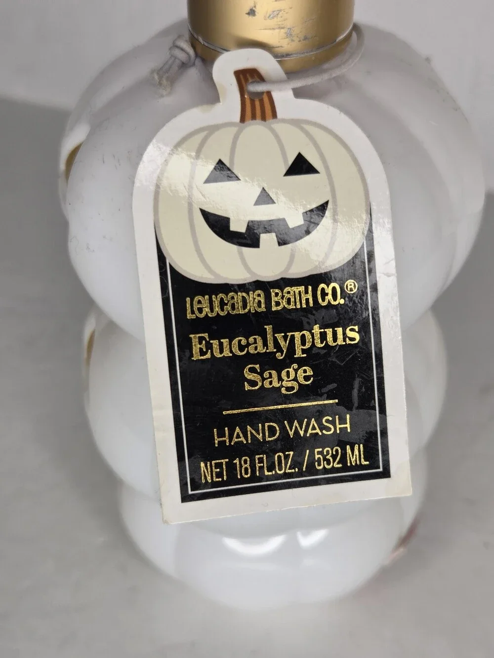 White Stacked Pumpkins Soap Pump Dispenser Halloween Eucalyptus Sage